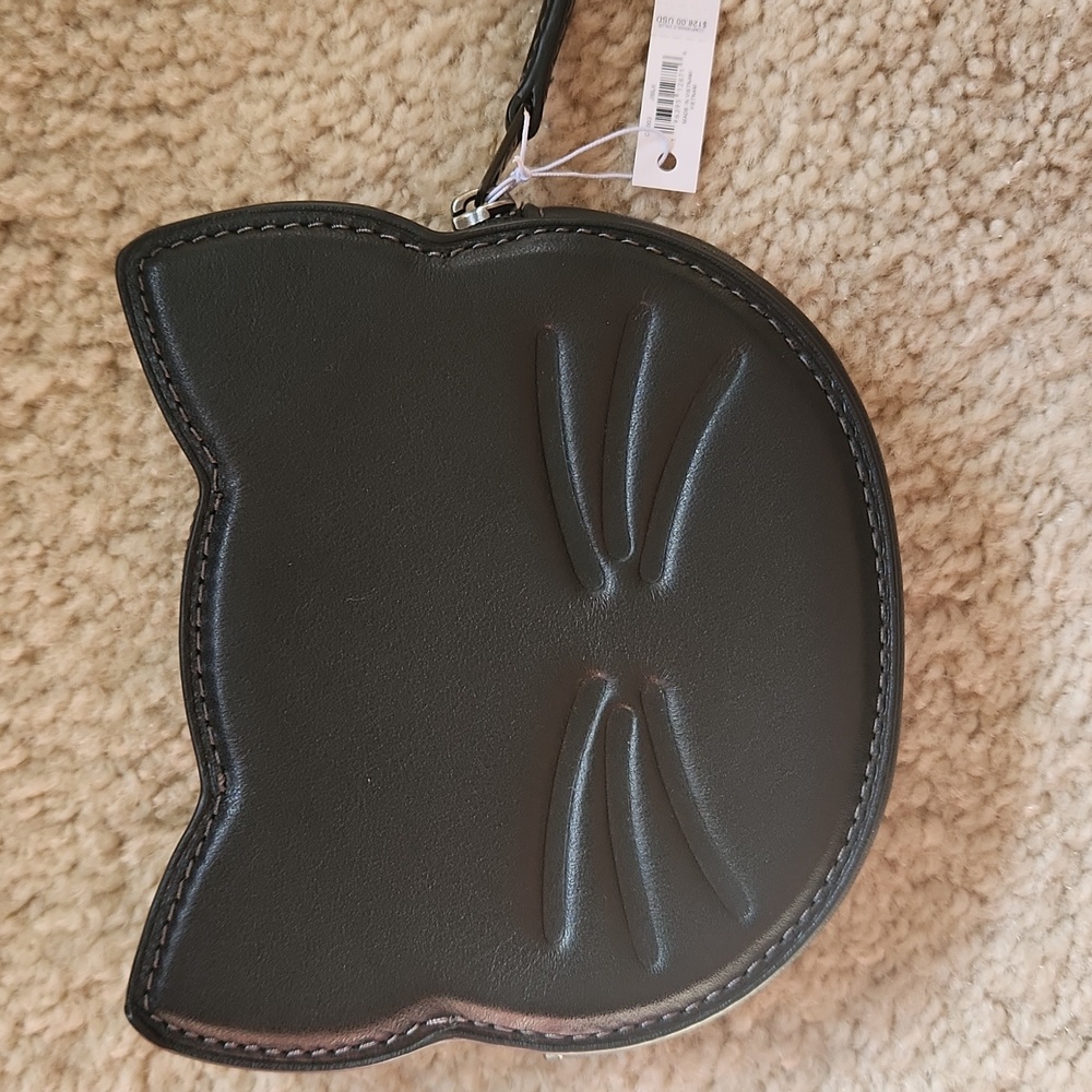Coach Halloween Black Cat Zip Coin Card Case Smooth Leather CN003